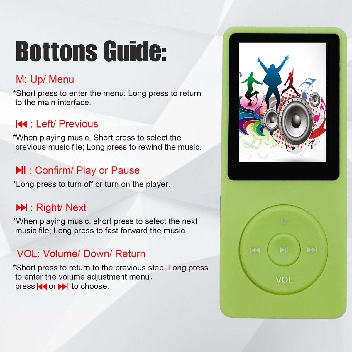 MP3 Player 64GB Portable Music Speaker Photo Video E Book Reader
