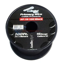 16 GA 100 FT Roll Black Stranded Spool of CCA Primary Power Ground Wire Cable