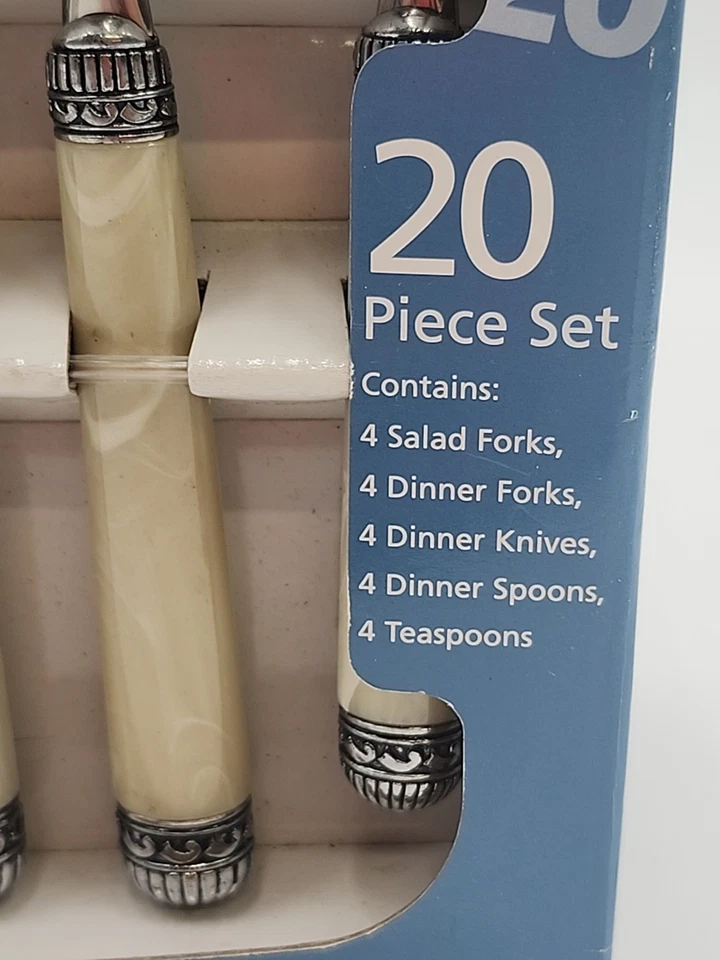 20 Piece Stainless Steel Flatware Set Mainstays Celebration Antique White 2004 - Image 4 of 4