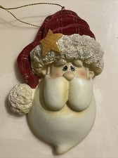 Santa Face Ornament Christmas Felted Hat Resin Hand Painted Collectible 3D Gift