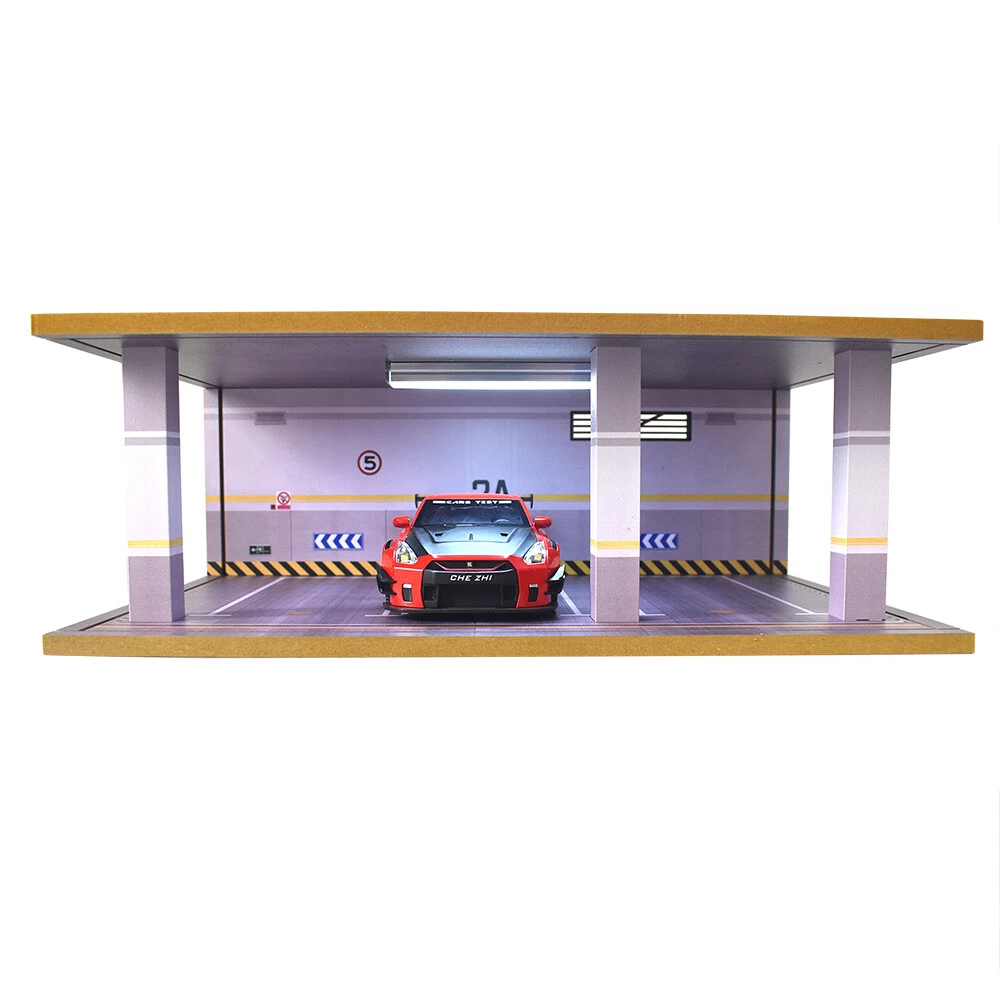 Car Storage Garage 3 Parking Spaces Scene Display case Light for 1 24 car model