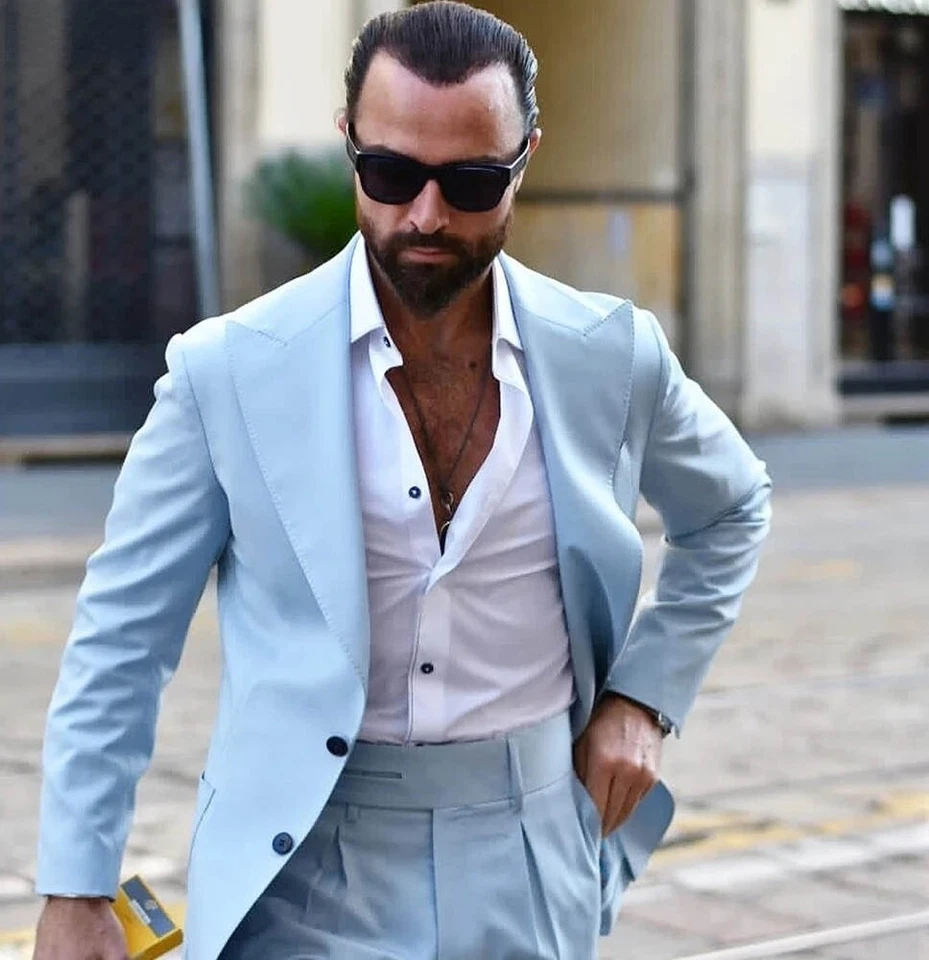 Trajes de hombre de negocios calce ajustado formal graduación pico solapa esmoquin pecho único graduación Foto 3 de 4