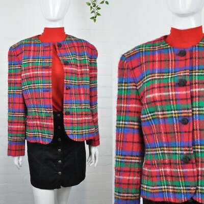 Vintage 80er Pendleton Roter Tartan Jacke 12/14 Wolle Stewart Kurz