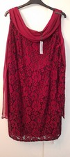 New Nightingales Ladies Red Scarf Lace Detail Midi Length Lined Dress Size 26