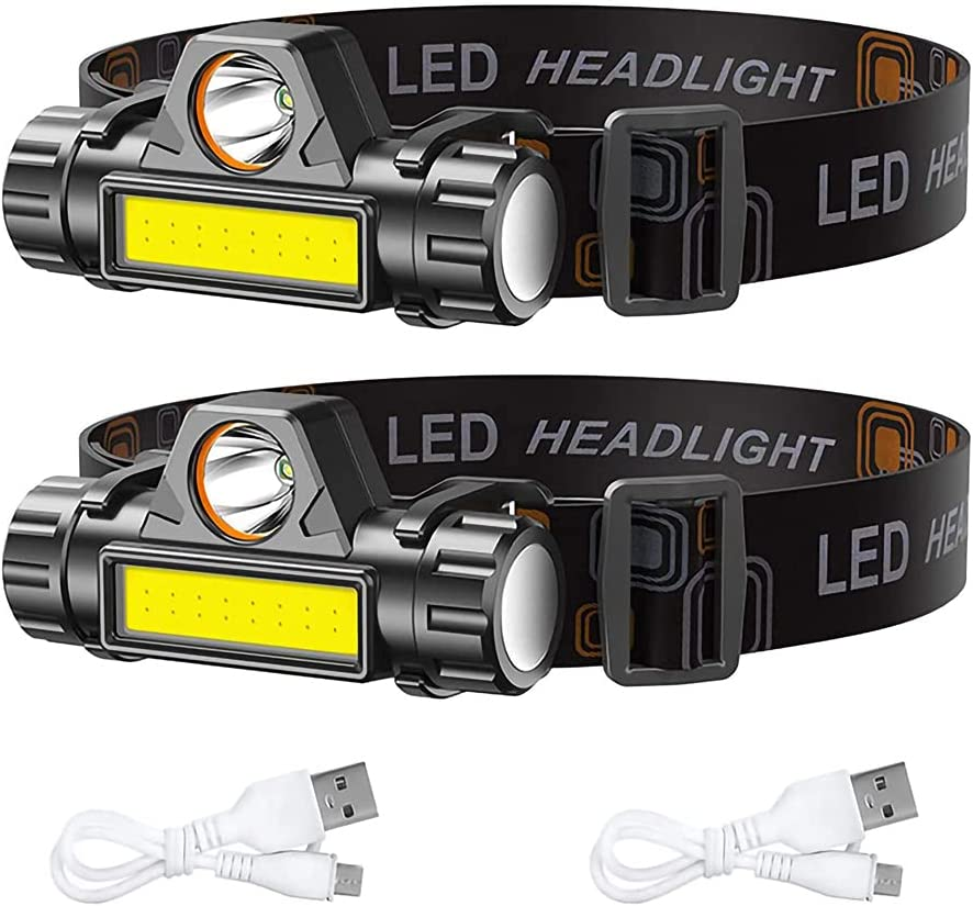 2 Pack Rechargeable LED Headlamps with Long Range, High Lumen, and Battery Life