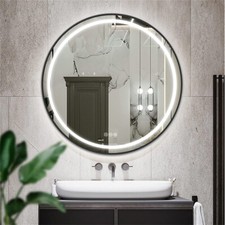 Round LED Mirror Illuminated Touch Bathroom Demister Mains Matt Black 800x800mm