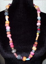 Vintage Handmade Clay Bead Necklace Tribal Ethnic Boho 30"