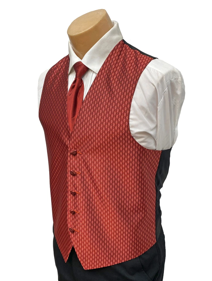 Men's Paprika Bright Orange Red Tuxedo Vest & Tie Free Shipping Big & Tall Sizes - Image 3 of 4