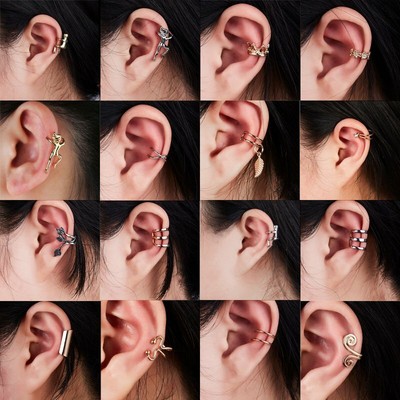 Stainless Steel Punk Hoop Earrings Cuff Wrap Ear Stud Clip Earrings Jewelry MEES Stainless Steel Punk Hoop Earrings Cuff Wrap Ear Stud Clip Earrings Jewelry MEES