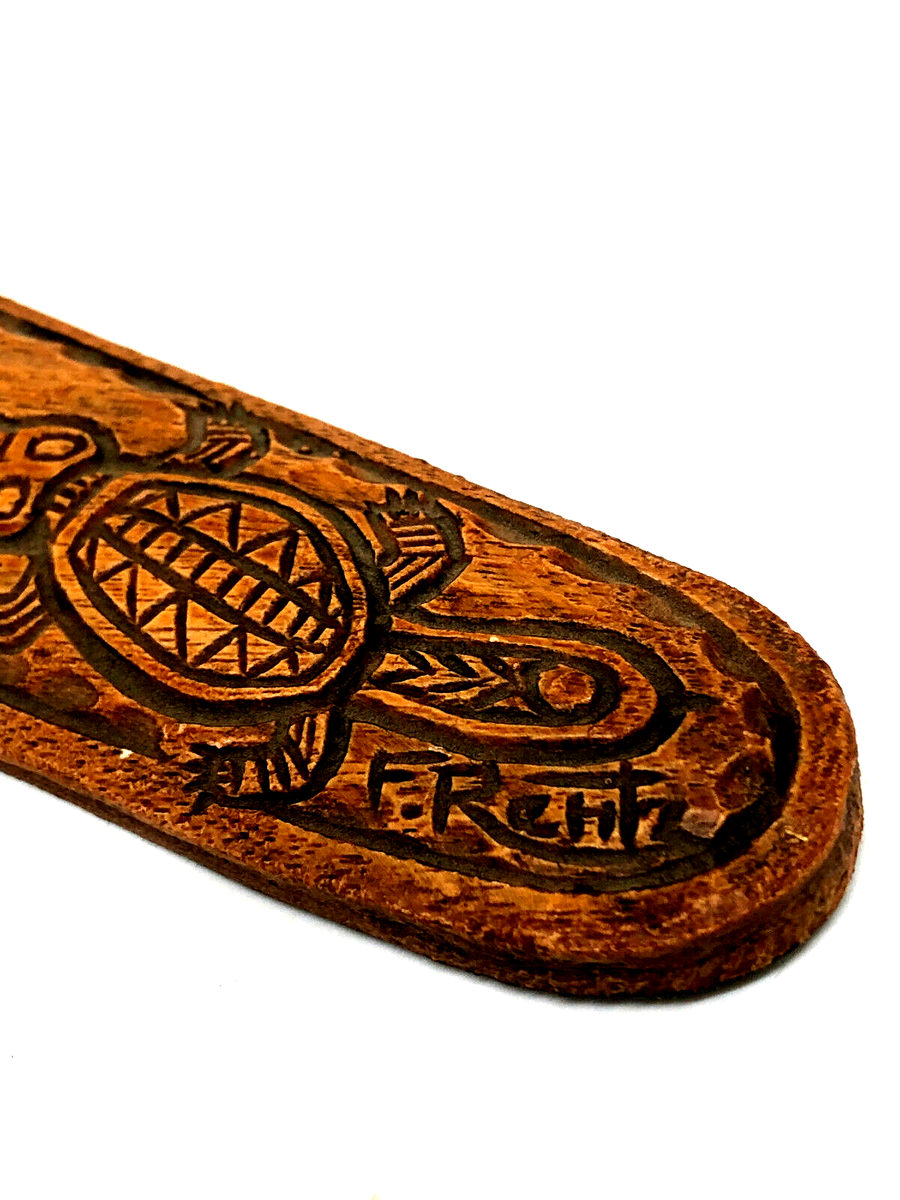 手彫りブーメラン　’80ビンテージ　Fritz Rentz オーストラリア製 Old Australian Carved Aboriginal Boomerang Signed by F. Rentz