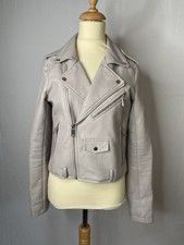 Lulu Love S Grey Beige Pu Fitted Biker Jacket