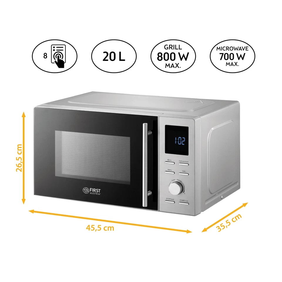 2in1 Mikrowelle mit Grill 1100W Freistehend 20L Grillfunktion Edelstahl - Bild 2 von 4