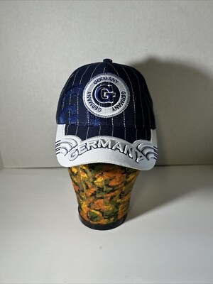 Germany Souvenir World Hook Loop Hat Cap snapback blue white embossed west W vtg