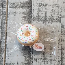 Dunkin Donuts Keychain Squishy White Vanilla Sprinkle Soft Back Pack Clip Sealed