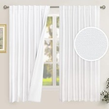Extra Wide 100 Blackout Linen Curtains 63 Inch 60"W x 63"L Pack of 2 White
