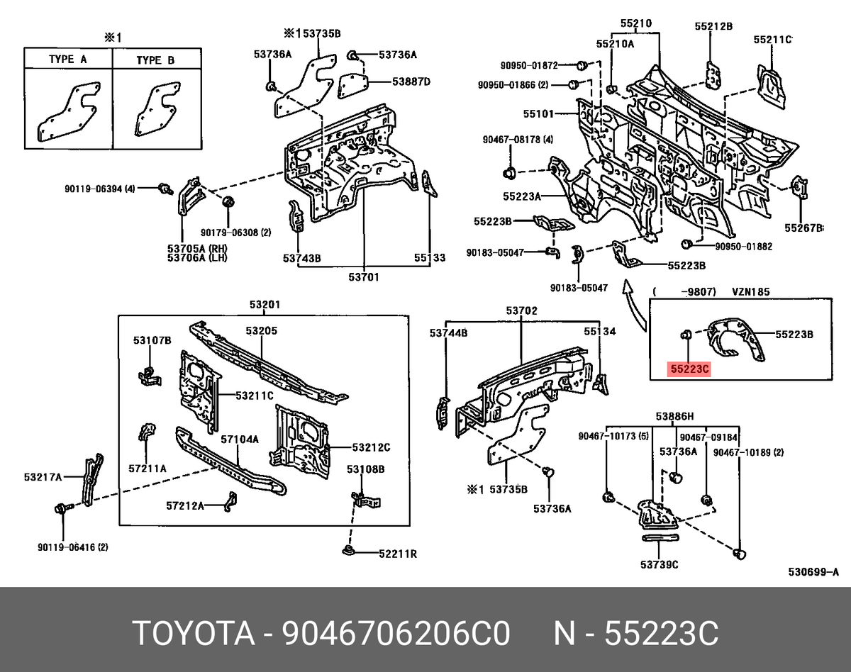 Original clip, rear wheel house liner, 9046706206C0 for