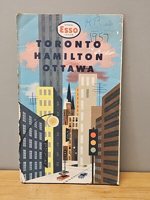  1957  Imperial ESSO Oil Dealer TORONTO Hamilton OTTAWA Canada Road Map!