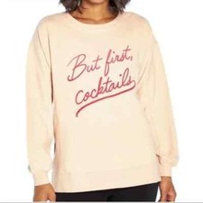 Wildfox Sweatshirt Womens XS Pink But First Cocktails Statement Pull Over NEW
