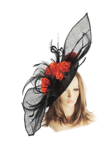 Large Black Orange Fascinator for Ascot 