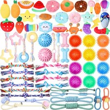 60 Pcs Squeaky Dog Toys Bulk for Small Puppy Dog Stuffed Plush Dog Toys Rope Che