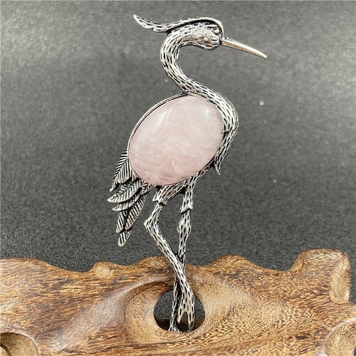 Wholesale 10pcs Mixed Natural Stone Silver Red-crowned Crane Pendant Brooch - Picture 9 of 12