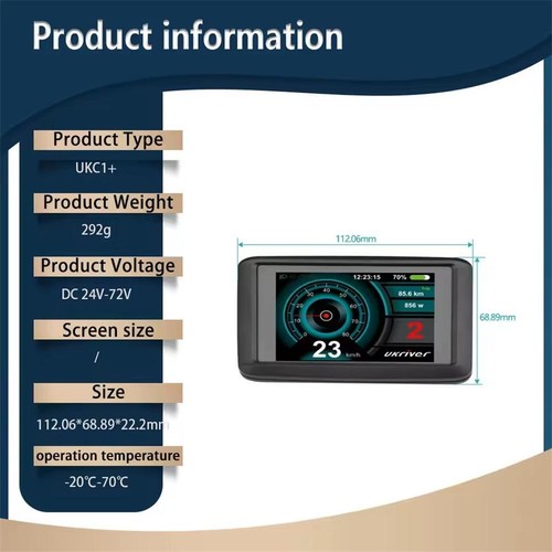 E-Bike 24V/36V/48V-72V UKC1+ LCD Display Power Speed Meter w/Charging Function - Picture 12 of 20