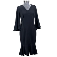 Calvin Klein Bell Sleeve Ruffle Hem Sheath  Dress Size 4 Black