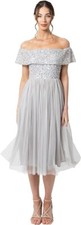 Maya Deluxe Dress Bardot Embellished Midi Sequined Off The Shoulder Grey UK 14