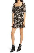 Women's Row A Ruched Waist Tiered Minidress, Size Medium - Black 7/1
