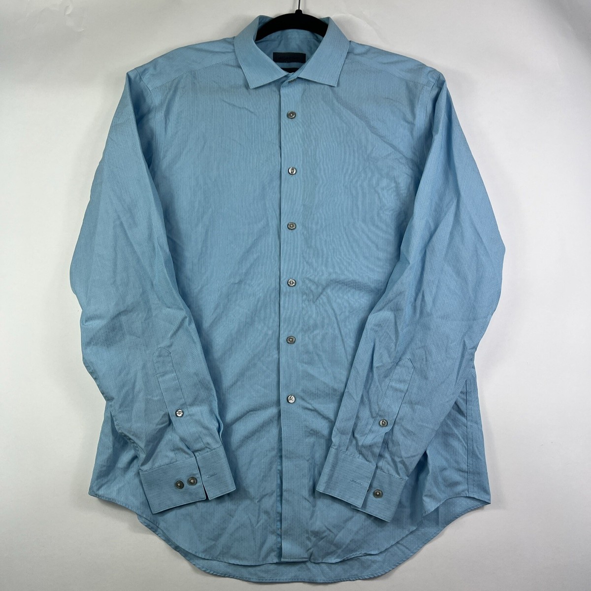 Calvin Klein Shirt Adult Blue Long Sleeve Button Down Slim Fit Mens Large  A14
