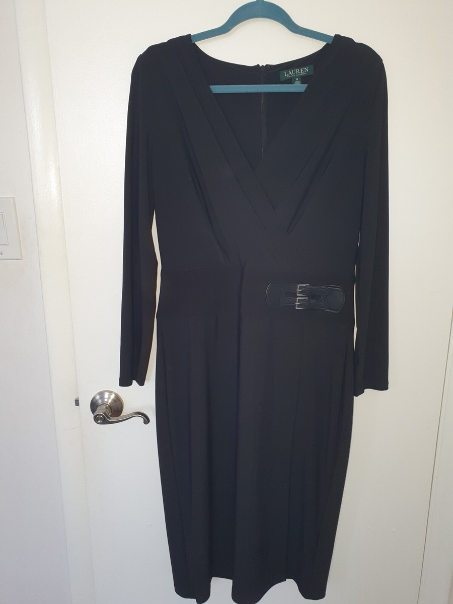 ralph lauren black jersey dress Lauren Women's with Belt Buckles, Size 10 collection:wk8repeat