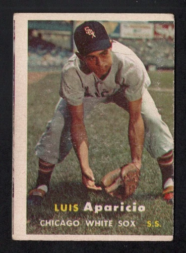 1957 Topps Baseball #7 Luis Aparicio HOF Chicago White Sox VG *miscut* b
