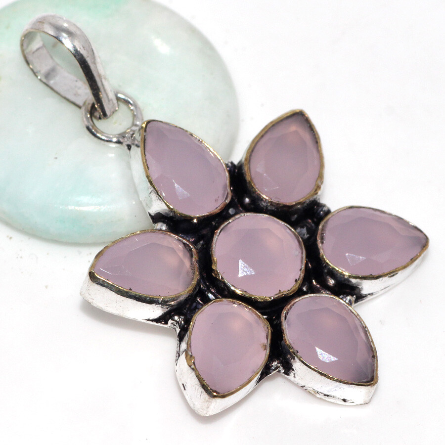Pink Chalcedony 925 Silver Plated Gemstone Handmade Pendant 2