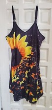 DRESSFO Black Sunflower Butterfly Print A-line Dress Plus Size 4X US 22