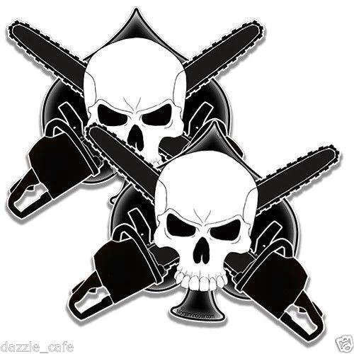 WRAPPED IN INK Logger's Crossbones 2 Decal stickers arborist CHAINSAW spade skull 5" set of 2