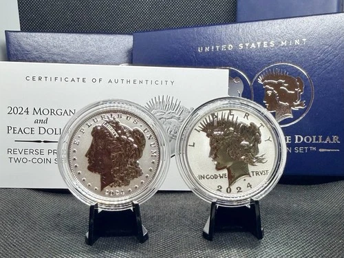 2024-S Morgan & Peace Dollar Reverse Proof Two-Coin Set! Flawless