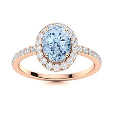 925 Sterling Silver Aquamarine Stone Sister Solitaire with Accents New Ring