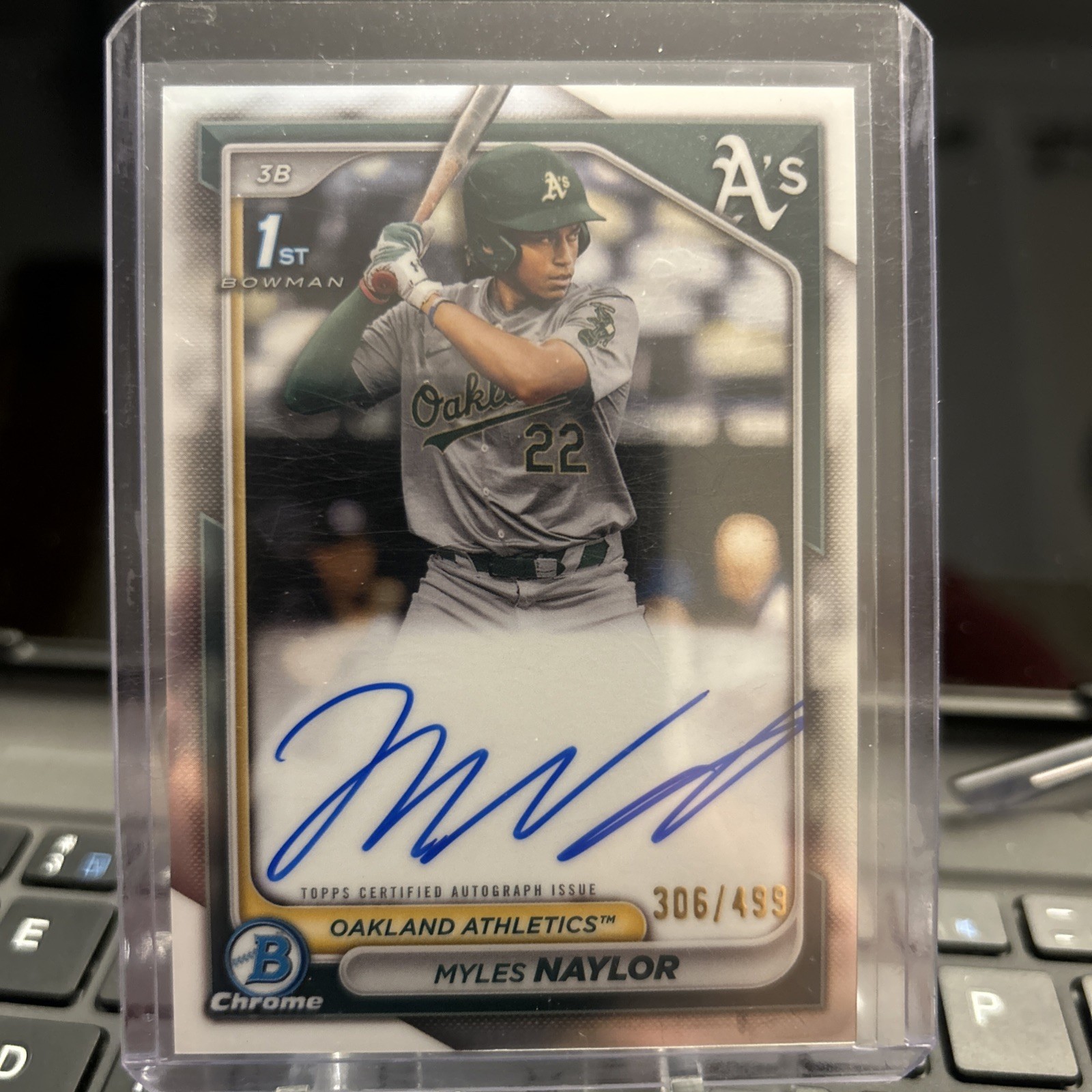 2024 Myles Naylor 1st Bowman Chrome Refractor Auto /499 - A's - #CPA-MN