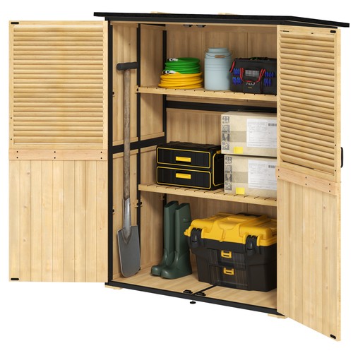 Natural Outdoor Storage Cabinet, Wood Garden Shed with 2 Shelves