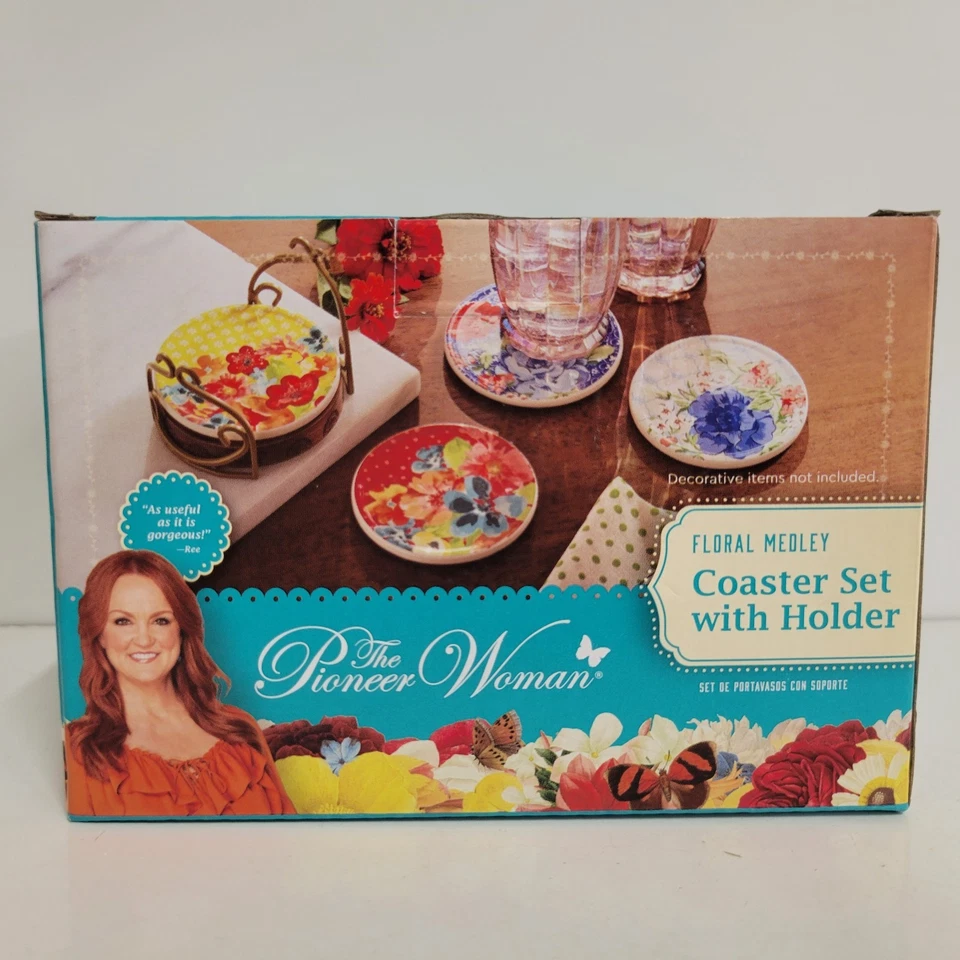Juego de posavasos The Pioneer Woman floral medley de 5 piezas con soporte Foto 2 de 4