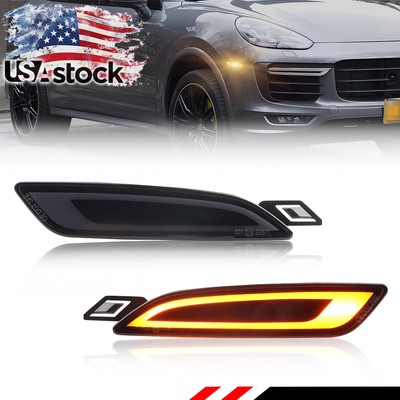 Smoke Lens Amber Full LED Bumper Side Marker Light Kit For 15-18 Porsche Cayenne