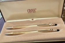 VTG Cross Pen Pencil Set Gold Filled Faux Ruby Stones Religious Christian Box