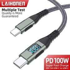 USB C to USB C Cable 100W PD 5A Fast Charge LED Display Nylon Cord