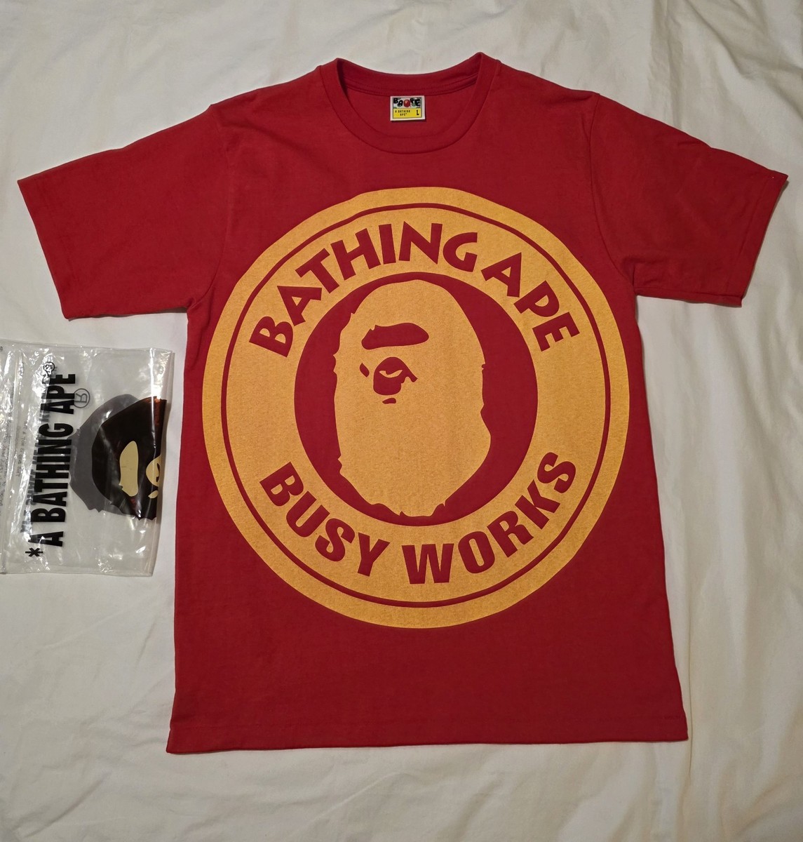 A BATHING APE Large Busy Works Red Tee Sz Large BAPE T-Shirt