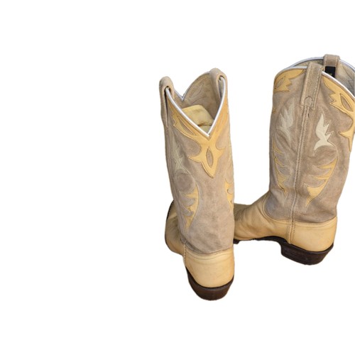 Vintage Dan Post Beige Leather Western Midi Women's Cowboy Boots 7M - Picture 9 of 12