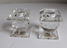 Image of Swarvoski Vintage Small Crystal Candle Holders Faceted Geometric Series