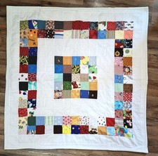 Handmade Patchwork Green lap Kids Childs Quilt 39 X 39 Snoopy Cat Flower Bears