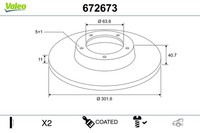 2X Valeo Bremsscheibe Coated 672673 FüR Volvo V60 1 155 V70 3 135 S60 2 134 S80