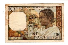 Madagascar & Comoros COMOROS 100 FRANCS Banknote ND 1950 - 1951 P46 VF/TTB