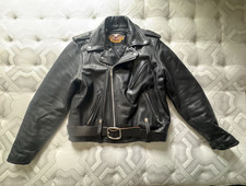 Harley-Davidson vintage Leather Motorcycle Jacket Belted Waist Quilted Lining 44